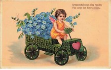 Angeli Ab #MK13 Cherubino Nel Una Automobile Scamosciato Di Fiori Blu