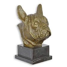 Statua in bronzo scultura bronzo statua animale cane bulldog francese base in marmo