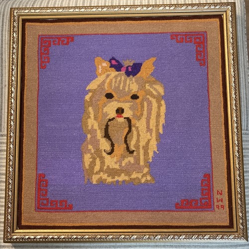Vintage needlepoint yorkie - needlepoint,