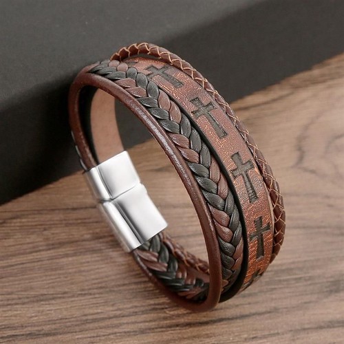 Bracciale pelle croce - bracciale,