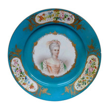 *HH* Antico Raro Piatto Porcellana Sevres Nobildonna Fiori Dipinto '700' 800 