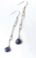 Orecchini pendenti in argento 925 con gocce di lapislazzuli prenite ed ematite 
