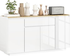 DecHome Madia Moderna Design 140x75h in MDF con 3 Armadietti e Cassetto Bianco