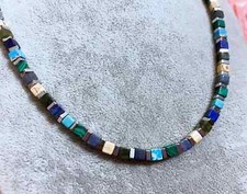 Collana Girocollo Uomo Pietra Naturale Lapislazzuli Turchese Cubo Ematite 4mm
