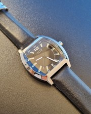 Elegante orologio Exté 4013L acciaio quadrante nero cinturino pelle nera