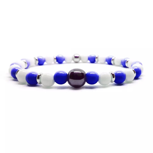 Bracciale perle bianco blu - bracciale,