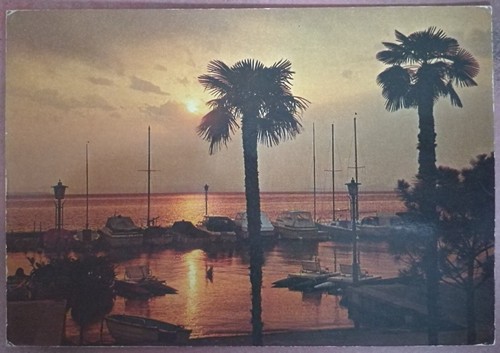 Cartolina tramonto mare porto - cartolina,