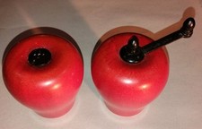 Vintage Salt Shaker & Pepper Grinder Mill Wood Apple Fruit Decor Red