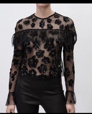 ZARA BLUSA TULLE CON PERLINE