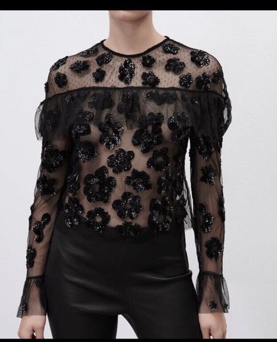 Zara blusa tulle con perline - blusa,