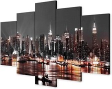 Quadri moderni NEW YORK 200x100 cm Set 5 Pezzi  Stampa Notte Manhattan