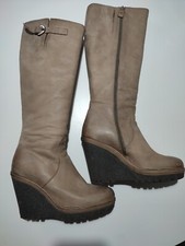 Sax Stivale Alto In Pelle Con Zeppa 10 Cm E Plateau Tg 38