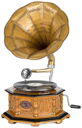 Grammofono tromba con piatto - grammofono, a