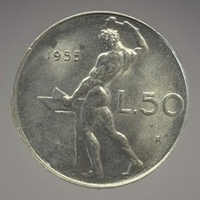 REPUBBLICA ITALIANA 50 LIRE 1955 GIG.144 C SPL-FDC