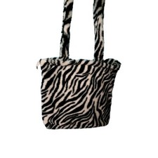 Borsa Tote Ecopelliccia Zebrata Bianco Nero Con Zip