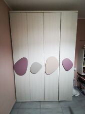 CAMERETTA BAMBINA ARMADIO A 4 ANTE, MOBILE DA PARETE E LETTO A CASSETTONE 