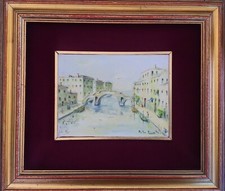 Pietro Rosa  Veduta canale e palazzi signorili veneziani [olio su tela  Firmato]