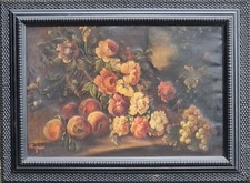 Giuseppe Cafasso ( Torino 1889 - 1977 ). Natura morta con fiori e frutta,  olio 