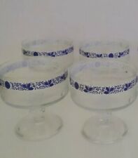 FABBRI AMARENA 4 COPPETTE VETRO DECORATO BLU COPPE GELATO MACEDONIA VINTAGE 1970