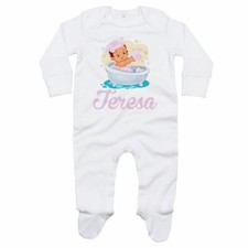 Tutina neonata personalizzata con nome bimba nella vasca