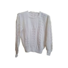 Maglione Bianco Da donna In Cotone fatto A Mano Con I Ferri, Taglia 42-44,USATO.