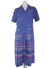 Abito Vestito Da Donna Ginocchio Blu Vintage 70 Taglia 46 Xl Extra Large Pieghe