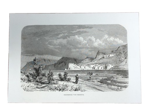 1876 messina xilografia veduta - xilografia,