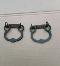 2 Antiche Maniglie x Bracere In Ottone E Ferro Battuto Originali D'ellepoca 800