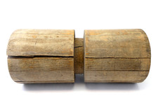 Antico vecchio blocco in legno insolito oggetto circolare decorativo