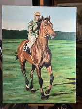 Quadro Dipinto Olio sui Tela "Cavallo con Fantino" Firmato Isabel