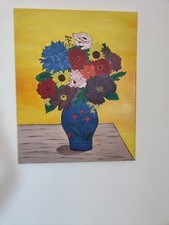 Quadro vaso di fiori, rose e girasoli. Dipinto a mano, tecnica: acrilico, firmat