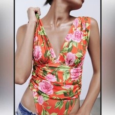 Body Zara floreale rosso rosa