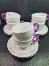 guzzini 6 tazze caffè porcellana + piattino decoro lilla con astuccio originale