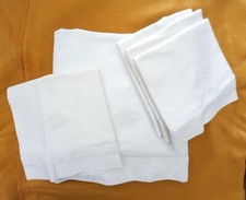 Antico LENZUOLO MATRIMONIALE - COTONE - 4 FEDERE - ORLO GIORNO - iniziali " MR"