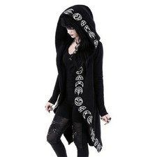 Donna Punk Felpa Gotico Giacca Cardigan Cappuccio Strega Mantello Occulto Stampa