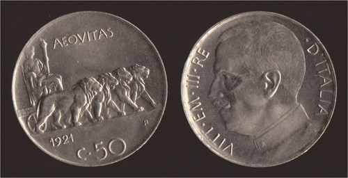 Centesimi 1921 leoni liscio - 50,