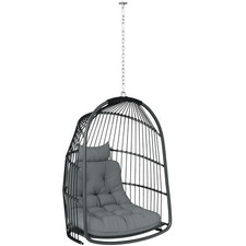 Outsunny Poltrona Sospesa a Dondolo Pieghevole con Cuscino in Corda Grigio Scuro