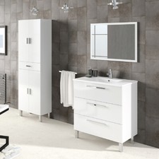 Mobile Bagno 80 cm lavabo ceramica specchio colonna BIANCO LUCIDO 305423BO