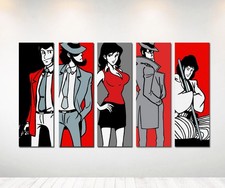 Set 5 Quadri Personaggi Lupin - Dipinti a Mano su Tela Pop Art 30x90 Arredo casa