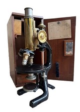 antico microscopio Carl Reicht Vienna scatola originale + con accessori epoca 1900 vecchio
