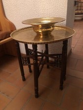 Tavolo da Tè Marocchino Tavolino metallo ottone decorato con bacino, vintage