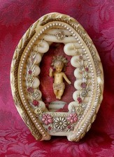 Antico Gesù Bambino (Bambinello) In Cera Anche La Culla  È In Cera.