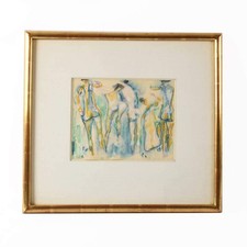 Acquerello su carta cinque nudi incorniciato di Fausto Pirandello