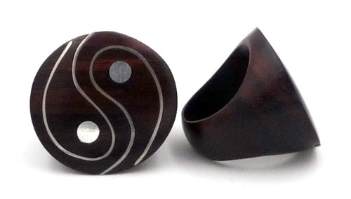 Bague yin yang - en, bois