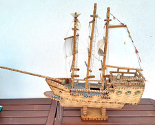 Modellino Nave Veliero Galeone in legno Fatto a Mano Vintage 80cm come da foto