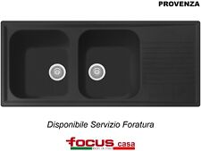 Lavello cucina Provenza cm 116x50 2 vasche e gocciolatoio Nero Made in Italy