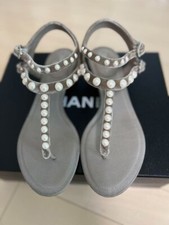 CHANEL sandali infradito velluto perlato mules décolleté scarpe donna taglia EU 36 1 2 grigio