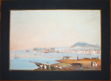 Gouache antica anonimo tempera italia 1830 napoli dal Carmine veduta grande