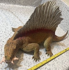 Enorme dinosauro vintage dimetrodon 17" pollici con preda maialino e pietra naturale