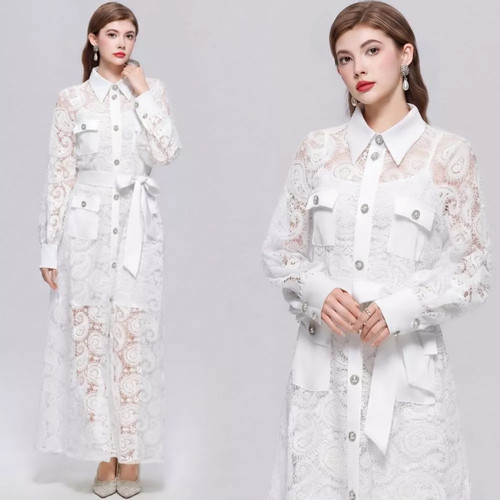 Vestito camicia lungo pizzo - in,